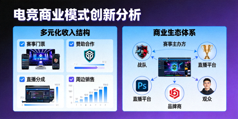 电竞商业模式创新分析 - 展示电竞产业多元化收入结构和商业生态