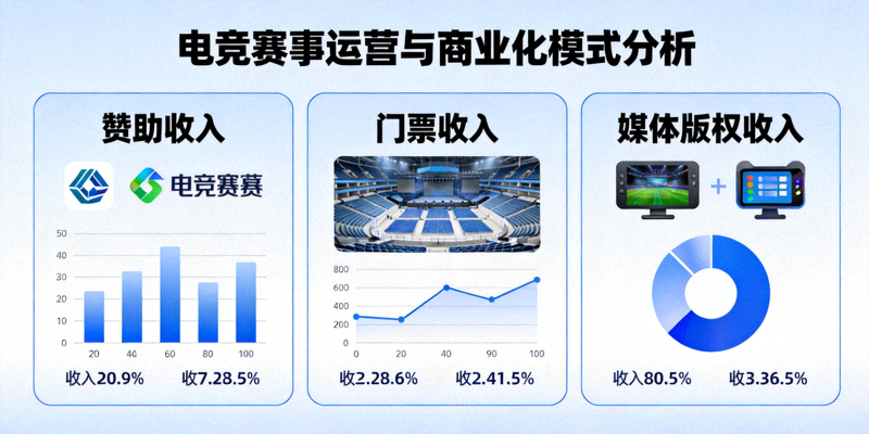 电竞赛事运营与商业化模式分析图示 - 赞助、门票、媒体版权等收入来源