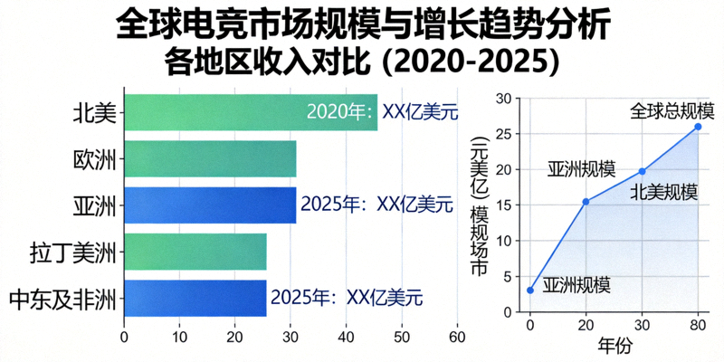 全球电竞市场规模与增长趋势分析图表展示 - 各地区收入对比