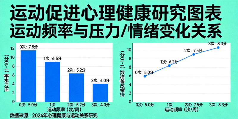 运动促进心理健康研究图表：显示运动对缓解压力、改善情绪的积极作用