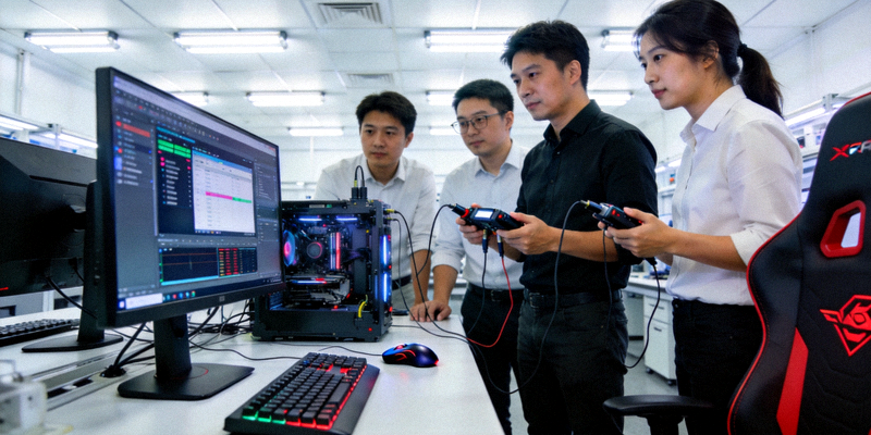 电竞技术研发实验室内部 - 工程师测试新设备与软件