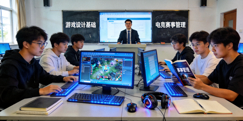 高校电竞专业学生在教室学习游戏设计与赛事管理课程