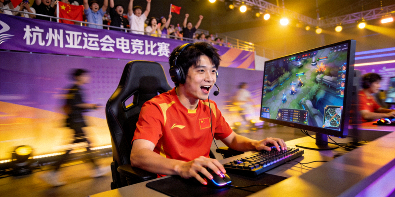 杭州亚运会电竞项目比赛现场中国代表队选手激烈角逐中