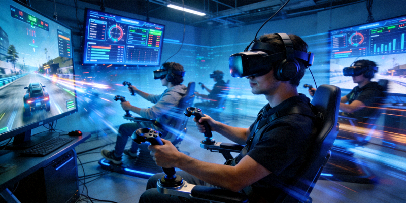 虚拟现实VR技术应用于电竞训练选手佩戴设备进行模拟比赛
