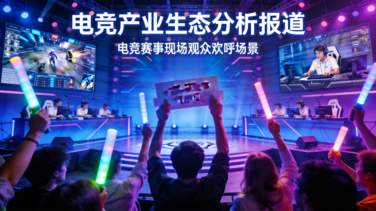 电竞产业生态分析报道封面图 - 电竞赛事现场观众欢呼场景