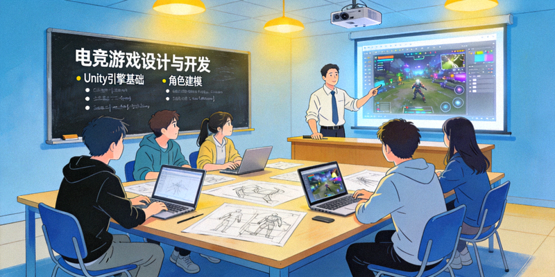 电竞教育课堂 - 学生在课堂上学习游戏设计与开发知识