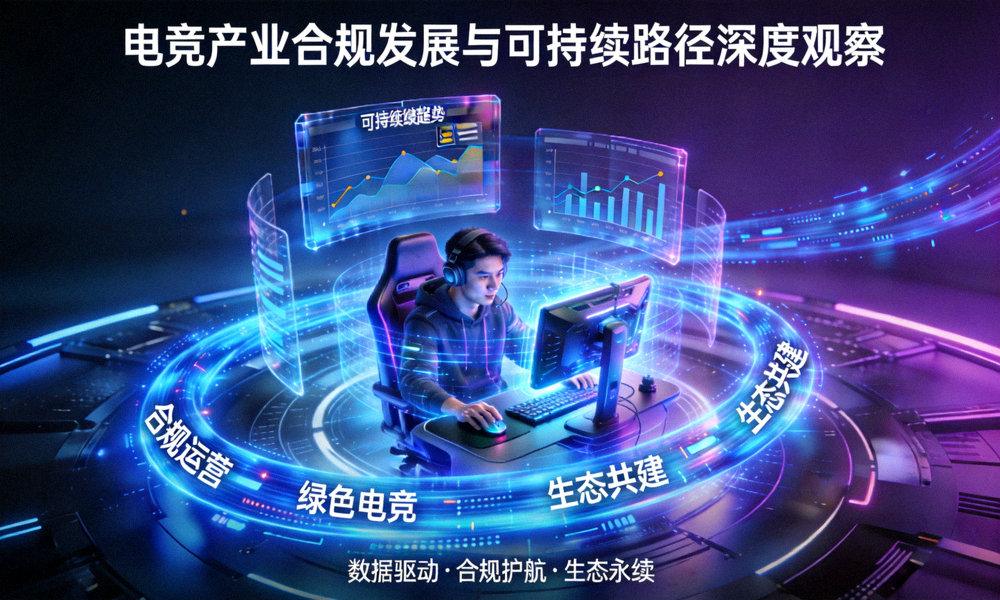 电竞产业合规发展与可持续路径深度观察主题图 - 未来科技感电竞场景