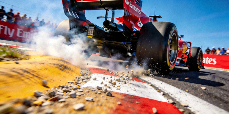 F1赛车比赛现场 - 赛车高速过弯瞬间