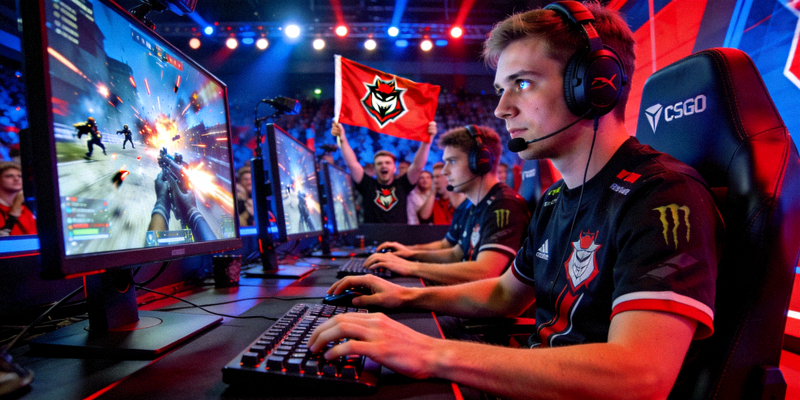 CS:GO Major冠军赛决赛现场选手专注比赛画面 - 紧张激烈的FPS对决