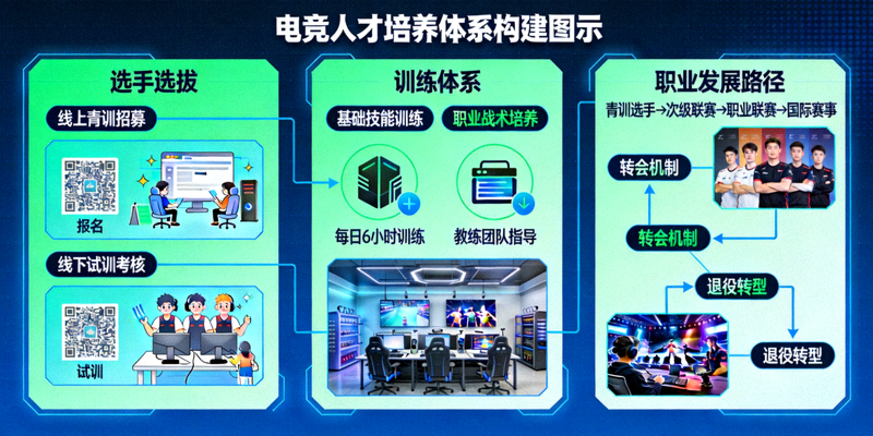 电竞人才培养体系构建图示 - 选手选拔训练与职业发展路径