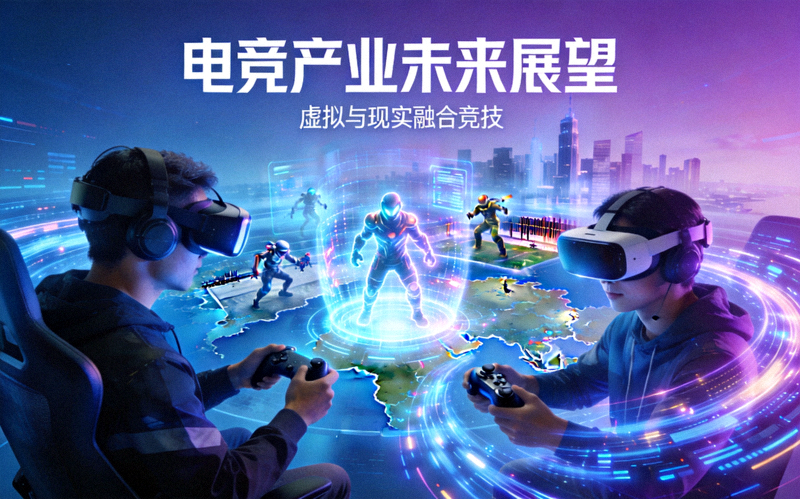 电竞产业未来展望概念图 - 展示虚拟与现实融合的竞技场景
