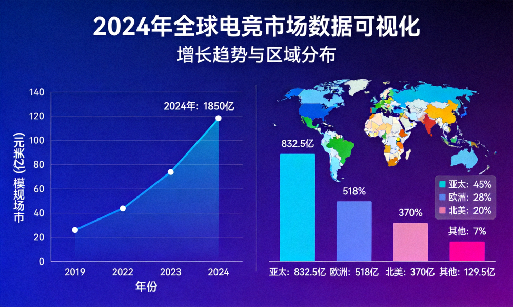 2024年全球电竞市场数据可视化图表展示增长趋势与区域分布