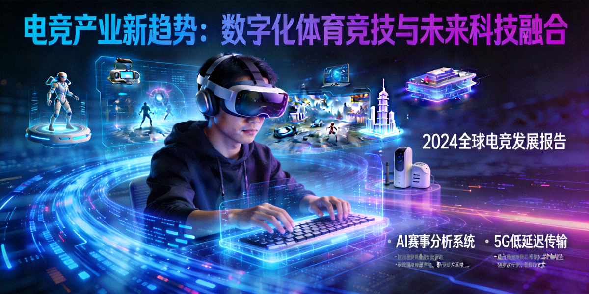 电竞产业新趋势主题图 - 数字化体育竞技与未来科技融合场景
