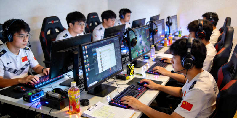 中国电竞集训队训练营内部照片，选手正在紧张备战亚运