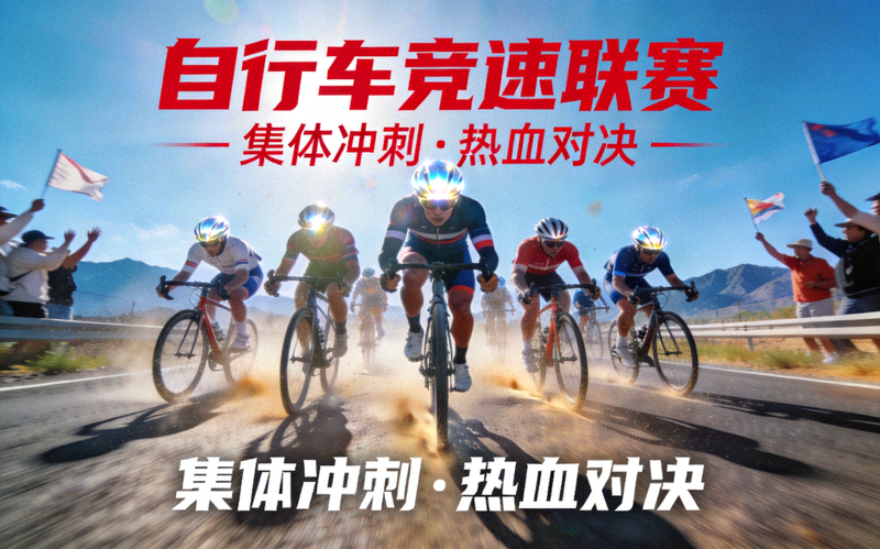 自行车竞速项目宣传图——骑手在公路赛道上集体冲刺