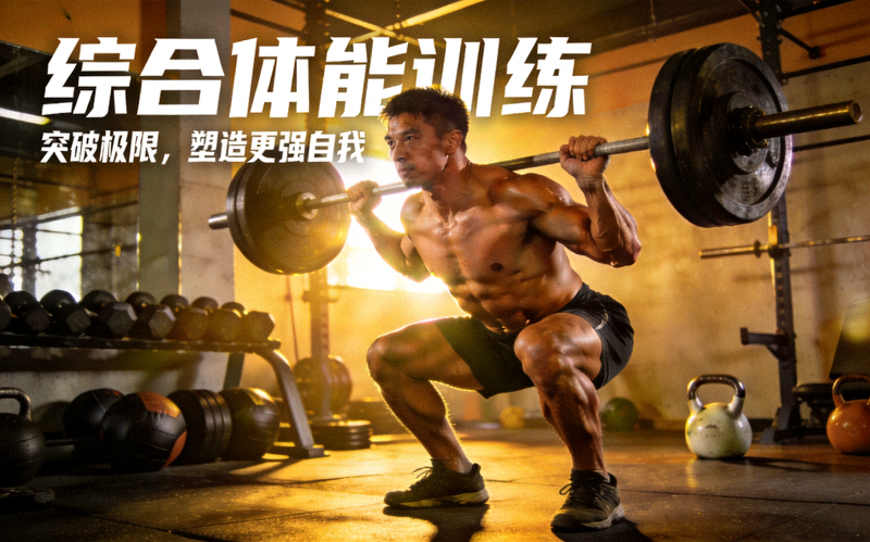 综合体能项目宣传图——训练者在健身房完成力量动作