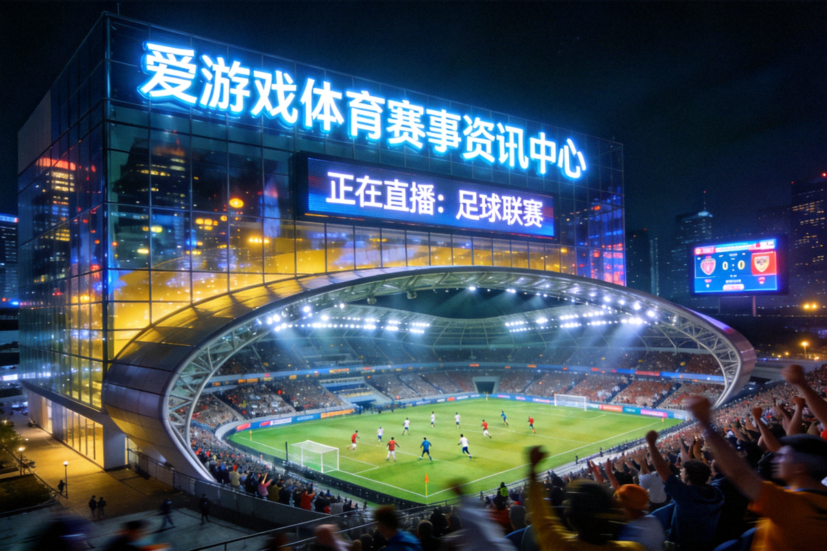 爱游戏体育赛事资讯中心全景图，展示夜光体育场内的激烈竞技场景