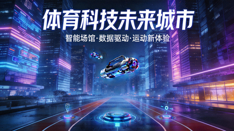 体育科技专题配图 - 霓虹灯光映衬下的现代城市夜景与科技氛围