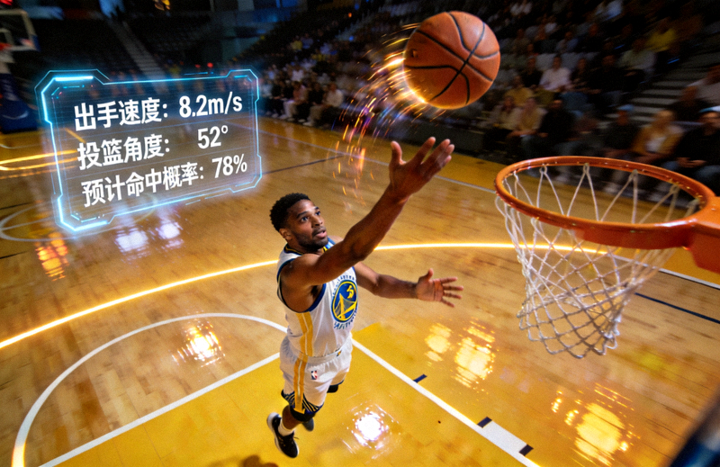 体育数据专题观察配图：篮球运动员在室内球场投篮瞬间