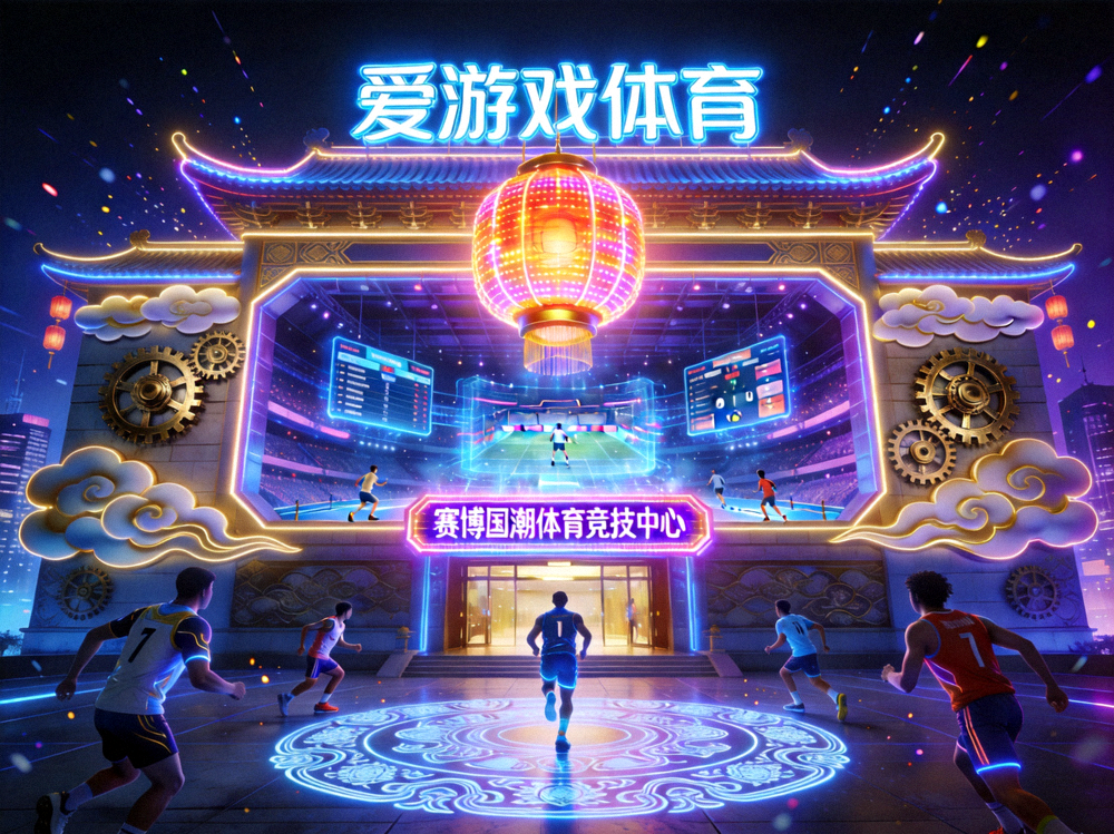 爱游戏体育赛博国潮世界观场景图 - 未来都市霓虹灯下的体育竞技场馆