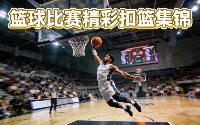 篮球比赛集锦封面 - 球员完成精彩扣篮的瞬间