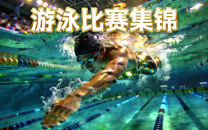 游泳比赛集锦封面 - 运动员在泳池中破浪前行